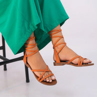 Genuine Leather Handmade Ankle Tie Flat Sandal ACAIACA Model 872