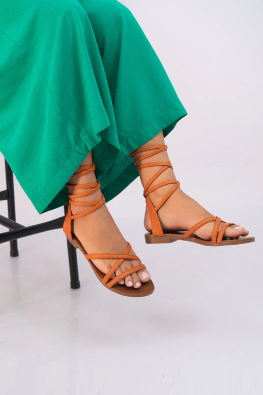 Genuine Leather Handmade Ankle Tie Flat Sandal ACAIACA Model 872